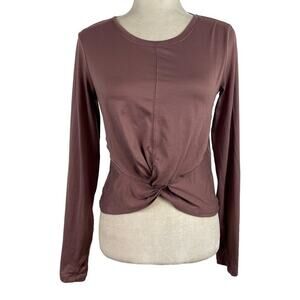 Zobha Laura Twist Front Long Sleeve Athletic Yoga Crop Top Mauve Size Small